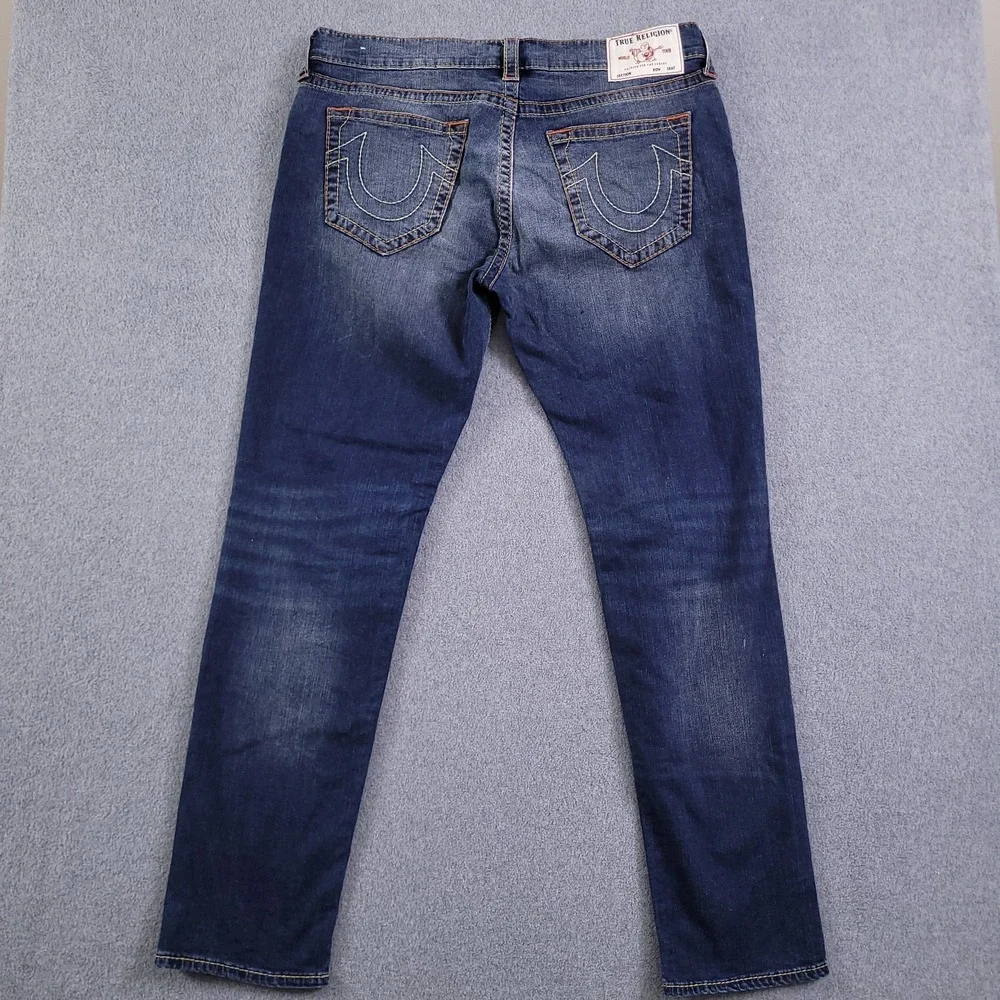 True Religion Jeans Mens 38x34 Geno Relaxed Slim Rope Stitch Blue Fade
